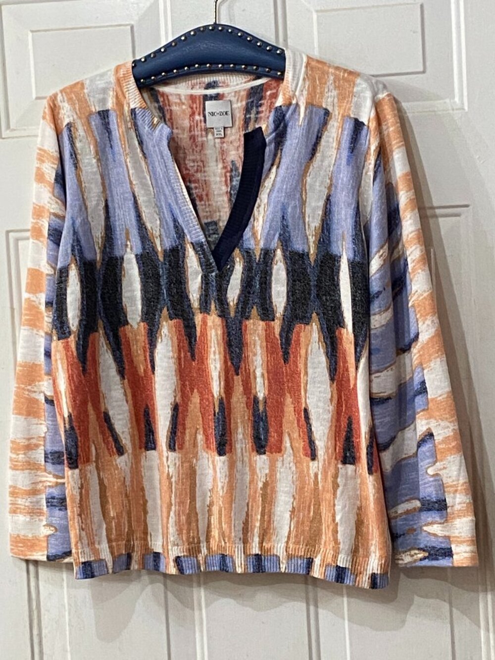 NEW NIC+ZOE Sz 2XL Womens Sweater Pullover Long Sleeve Multi Abstract